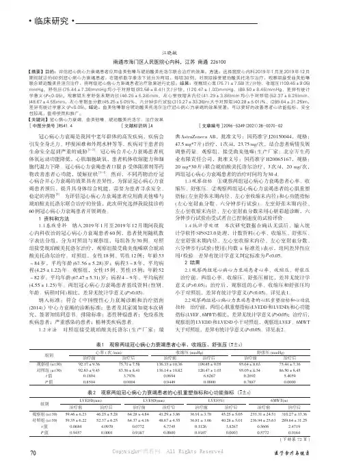 曲美他嗪联合琥珀酸美托洛尔治疗冠心病心力衰竭患者的临床效果分析