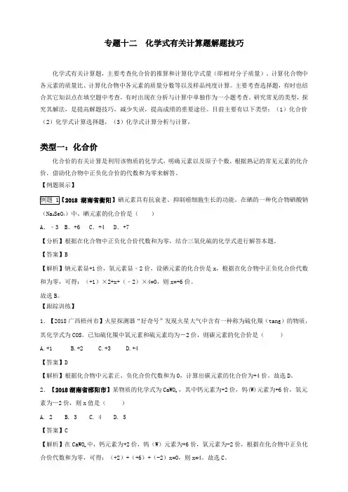 专题十二化学式有关计算题解题技巧-解析卷
