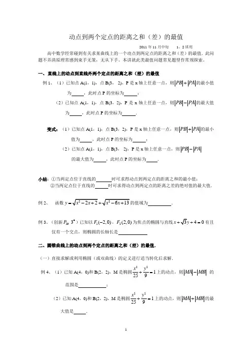 动点到两定点距离之和与差的最值
