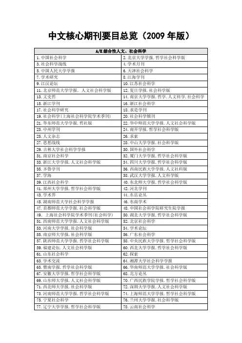《中文核心期刊要目总览》2009年版