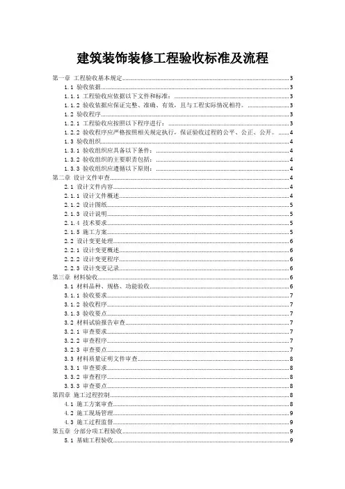 建筑装饰装修工程验收标准及流程