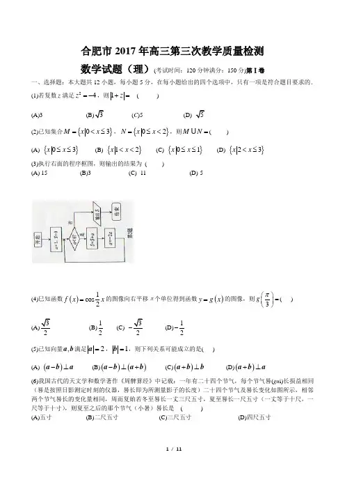 安徽省合肥市2017年高三第三次教学质量检测(5月)数学理