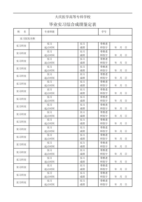 实习鉴定表(正反面打印)