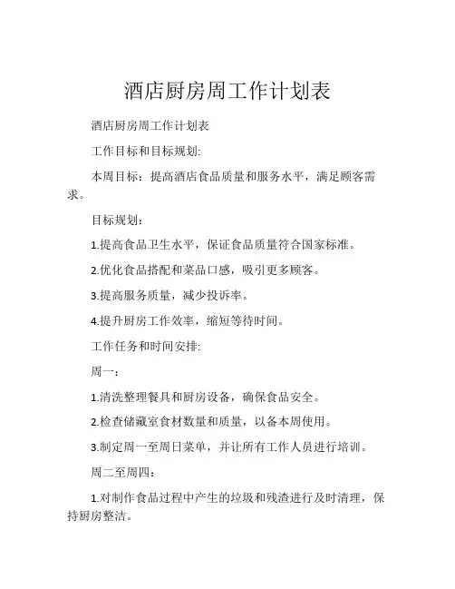 酒店厨房周工作计划表