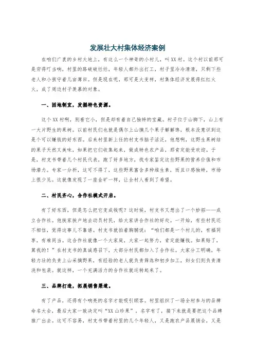 发展壮大村集体经济案例