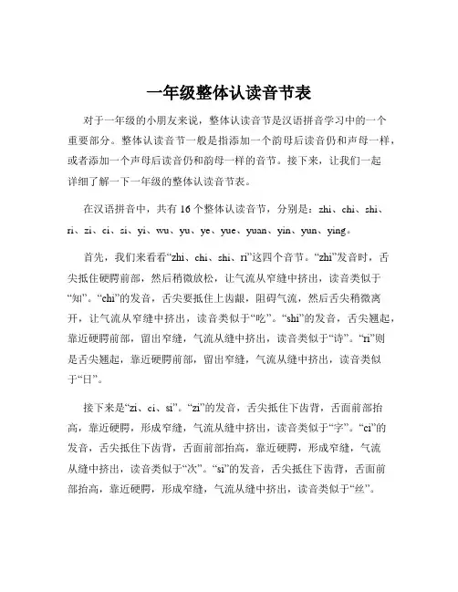 一年级整体认读音节表