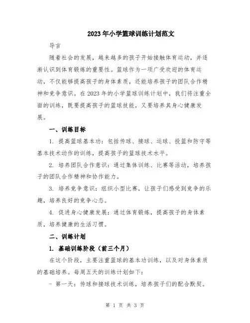 2023年小学篮球训练计划范文
