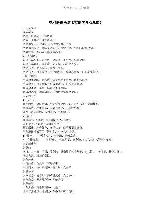 中医执业医师考试【方剂学考点总结】