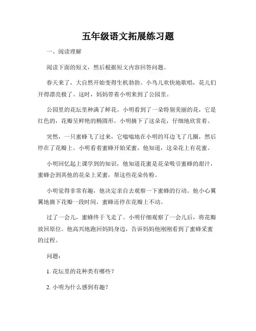 五年级语文拓展练习题