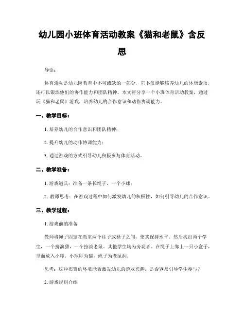 幼儿园小班体育活动教案《猫和老鼠》含反思