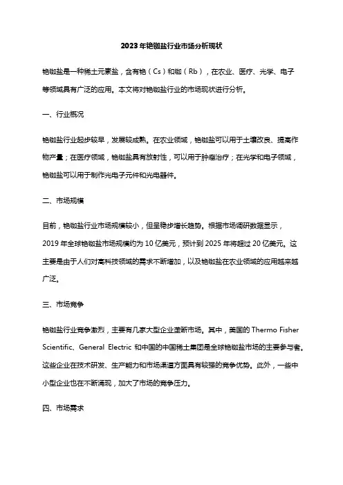 2023年铯铷盐行业市场分析现状