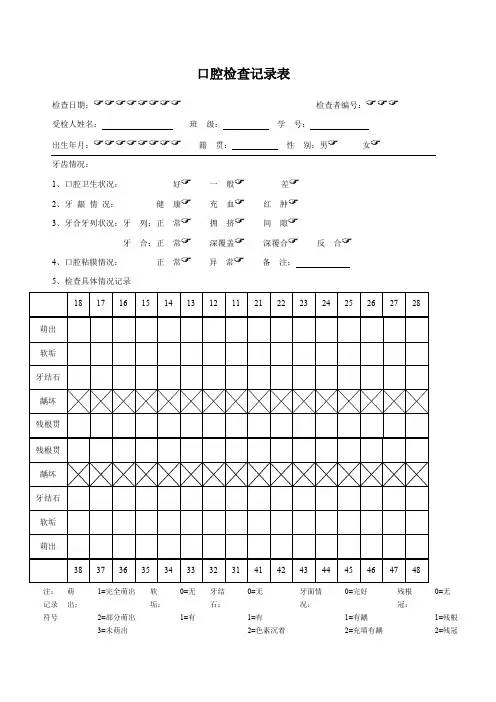 口腔检查记录表