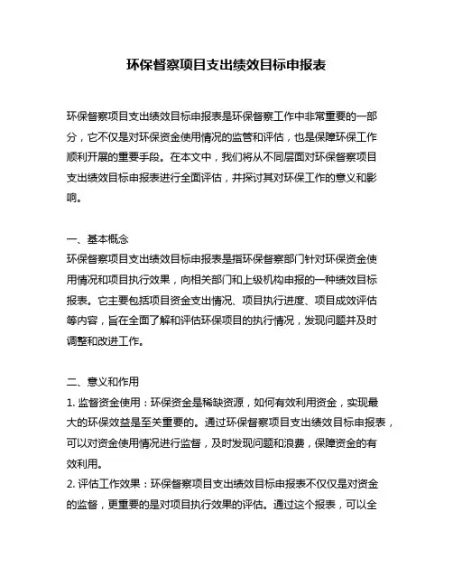 环保督察项目支出绩效目标申报表