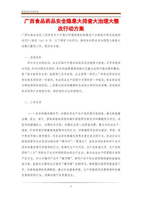 广西食品药品安全隐患大排查大治理大整改行动方案