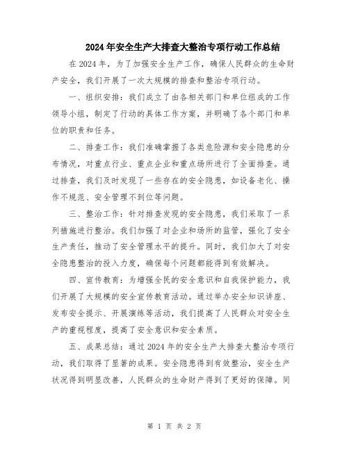 2024年安全生产大排查大整治专项行动工作总结