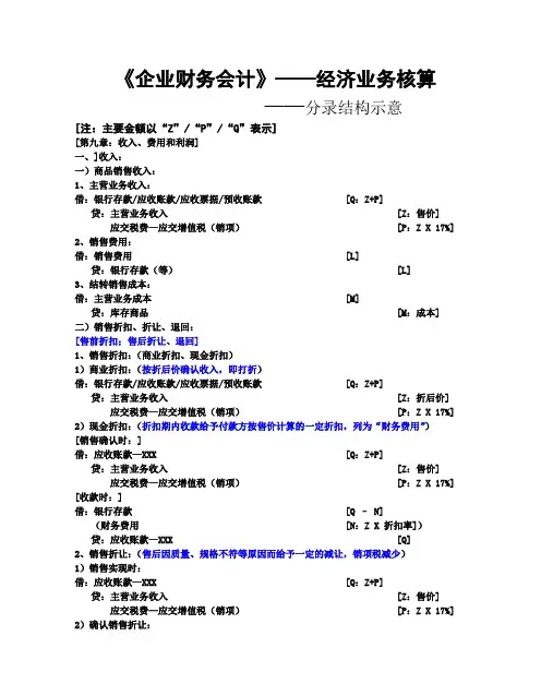 高等教育出版社《企业财务会计》第九章经济业务核算分录结构