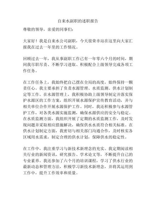 自来水副职的述职报告