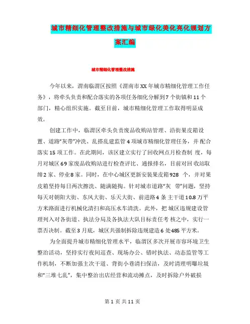 城市精细化管理整改措施与城市绿化美化亮化规划方案汇编