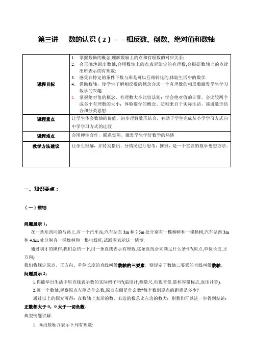 第三讲   数的认识(2)--相反数、倒数、绝对值和数轴(教师版)