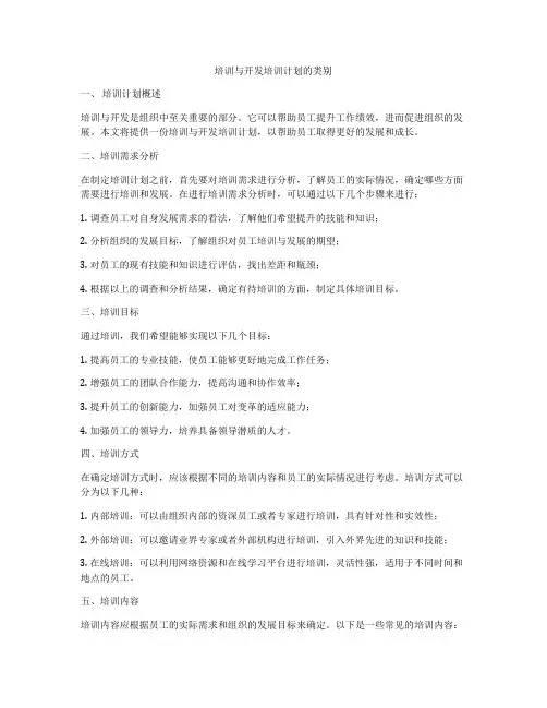 培训与开发培训计划的类别