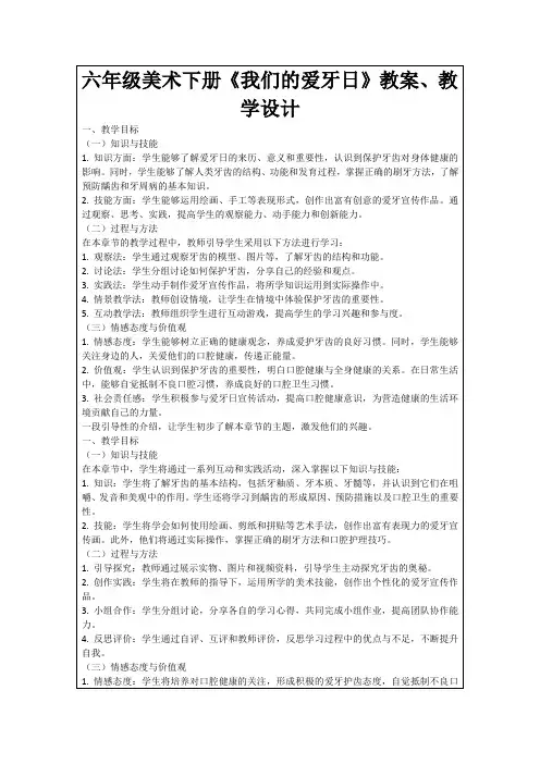 六年级美术下册《我们的爱牙日》教案、教学设计