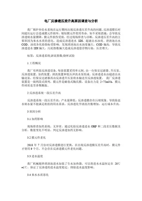 电厂反渗透压差升高原因调查与分析