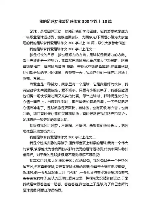 我的足球梦我爱足球作文300字以上10篇