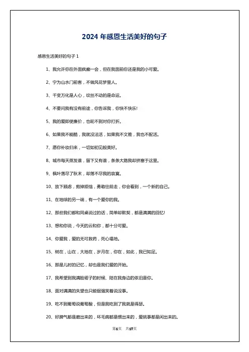 2024年感恩生活美好的句子