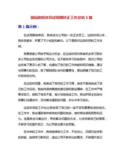 简短的程序员试用期转正工作总结5篇