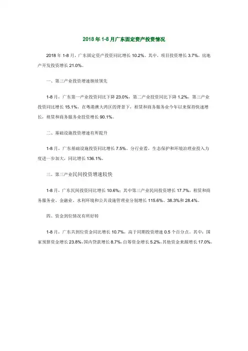 2018年1-8月广东固定资产投资情况