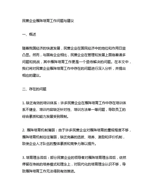 民营企业雁阵培育工作问题与建议