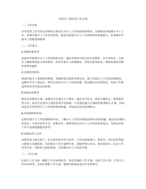 学校少工委年度工作计划