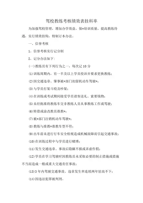 驾校教练考核绩效表挂科率