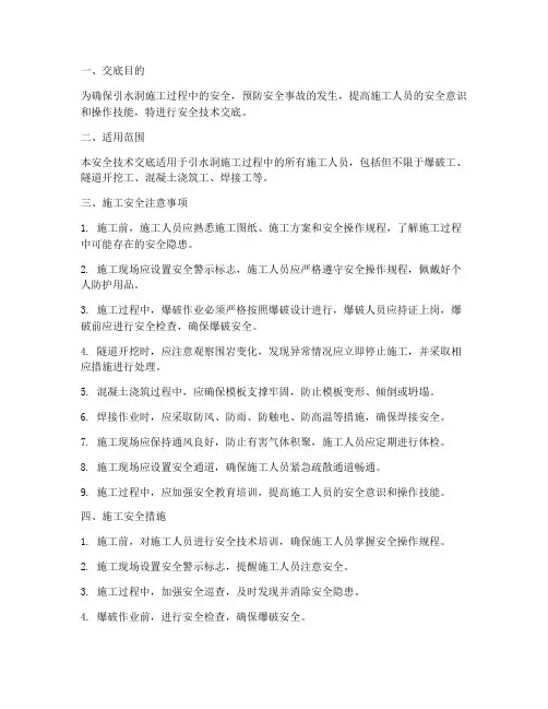 引水洞施工安全技术交底模板