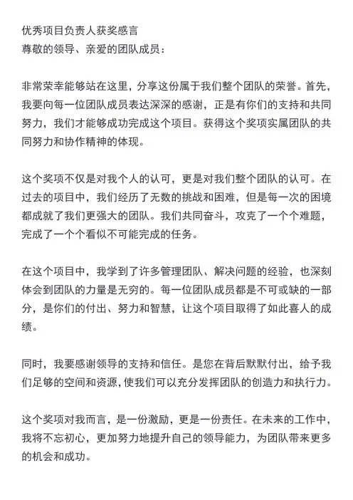 优秀项目负责人获奖感言
