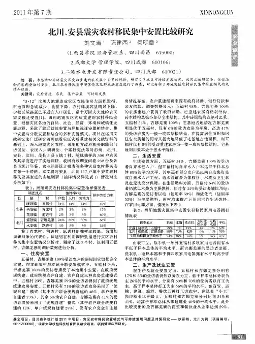 北川、安县震灾农村移民集中安置比较研究