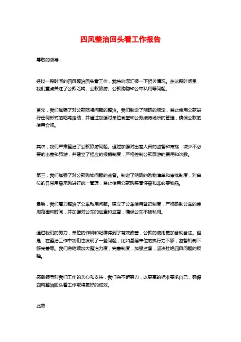 四风整治回头看工作报告