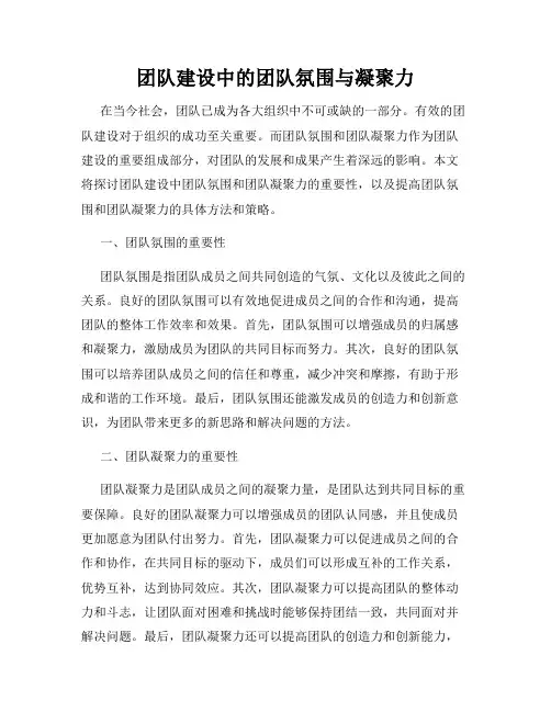 团队建设中的团队氛围与凝聚力
