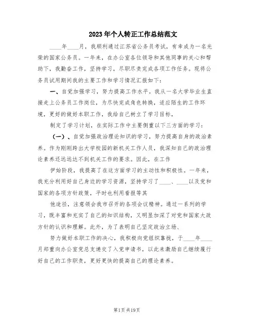 2023年个人转正工作总结范文(8篇)