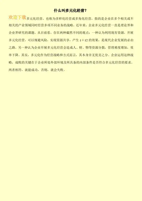 什么叫多元化经营？