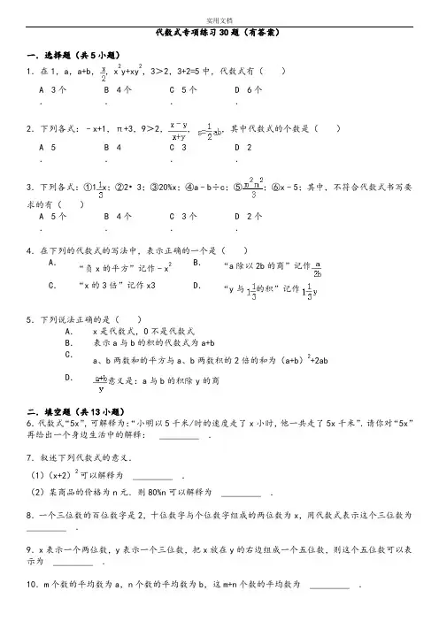 代数式典型例题专项练习30题(有问题详解)