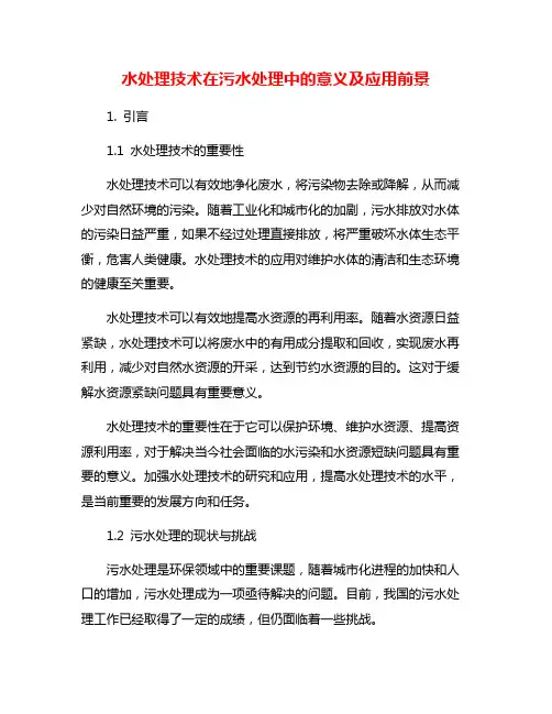 水处理技术在污水处理中的意义及应用前景