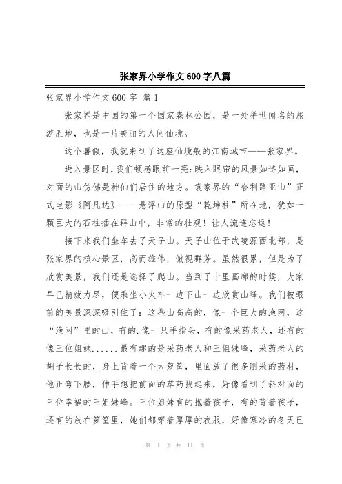 张家界小学作文600字八篇