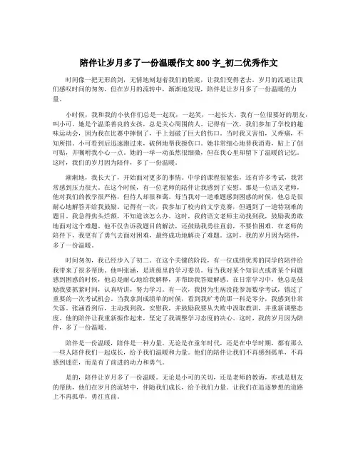陪伴让岁月多了一份温暖作文800字_初二优秀作文