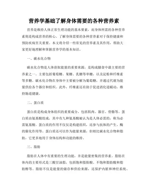 营养学基础了解身体需要的各种营养素