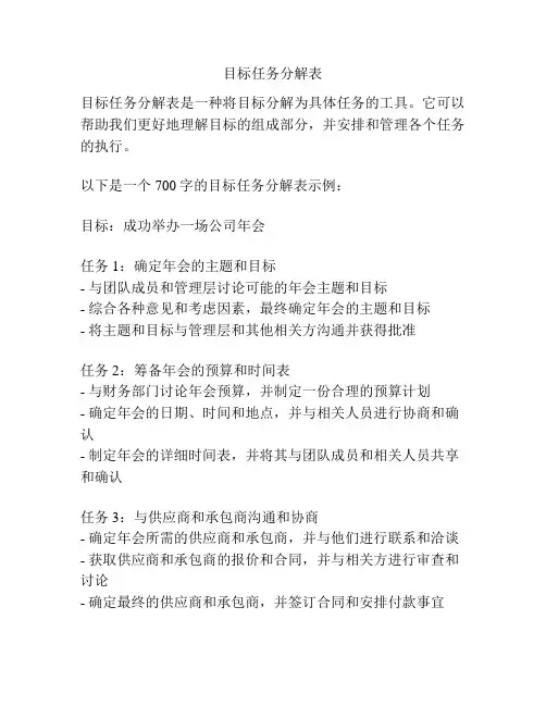 目标任务分解表