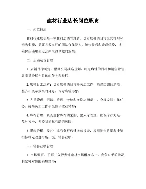 建材行业店长岗位职责