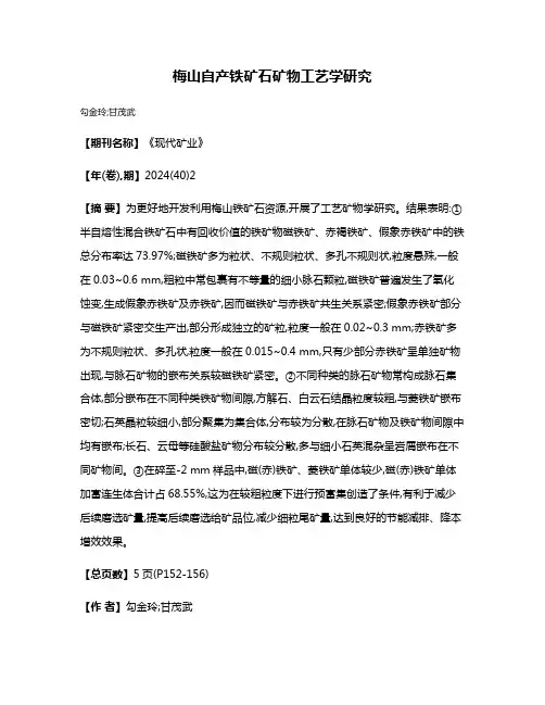 梅山自产铁矿石矿物工艺学研究