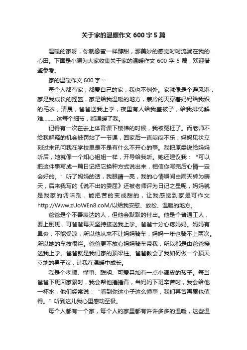 关于家的温暖作文600字5篇