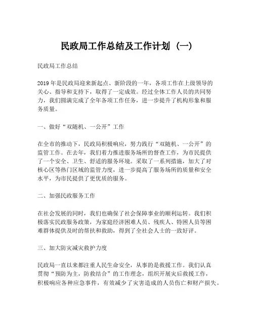 民政局工作总结及工作计划 (一)